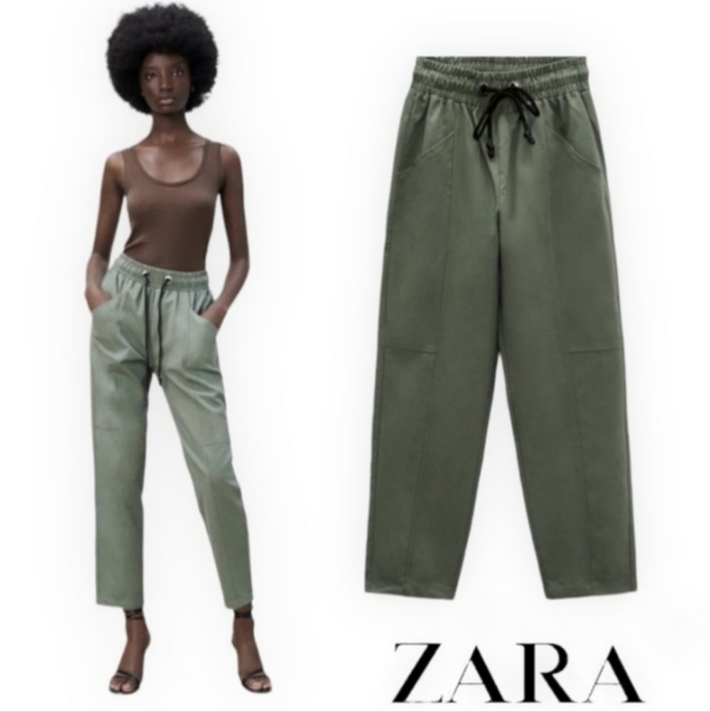 Zara Women's Khaki Green High Rise Joggers XL